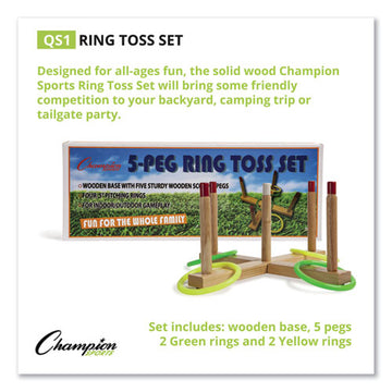 Champion Sports Ring Toss Set, Plastic-wood, Assorted Colors, 5 Pegs, 4 Rings freeshipping - TVN Wholesale